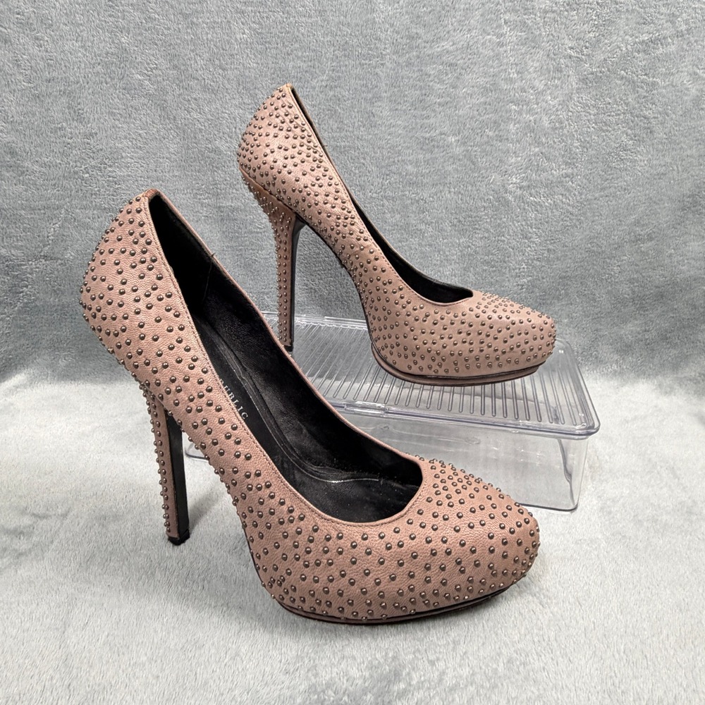 Rock & Republic Womens 39.5 Brown Studded Leather Platform Pumps Y2K Rockstar